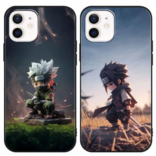 PBNDJVG 2 Stück Handyhülle für Apple iPhone 12/iPhone 12 pro Hülle 6.1'' Anime Kakashi Uchiha Sasuke Manga Muster Design Junge Case All Inklusiv Linsen Schutzhülle TPU Silikon Ultra Dünn Cover, 03