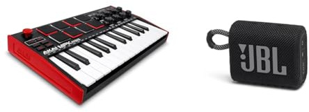 AKAI Professional MPK Mini– 25 Key USB MIDI Keyboard Controller with 8 Backlit Drum Pads, 8 Knobs and Music Production Software Included & JBL GO 3 - Wireless Bluetooth portable speaker