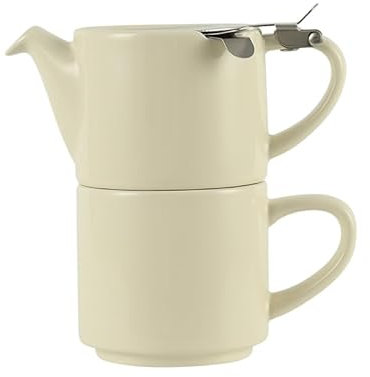 London Pottery Solo Filter Teapot and Mug for One Set, Ceramic, Ivory, Stainless Steel Lid Removable Infuser for Loose Leaf Tea, Gift (Teapot-10.1 fl.oz/300 ML, Mug-8.45 fl.oz/250ML)