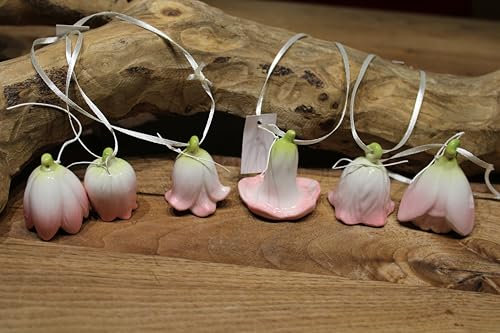 6 Stück Blumenglocken, Blüten zum Hängen SpringIvory Porzellan, pink, ca. 4 x 4 x 5 cm
