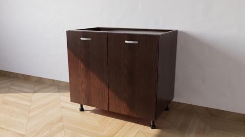 Alfredo Calandrelli Base para fregadero de apoyo con 2 puertas. Longitud 90 cm, profundidad 55 cm, altura 72 sin patas, altura de las patas: 10 cm (wengé)