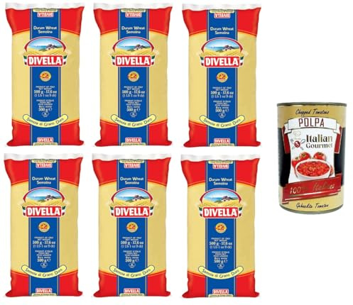Italian Gourmet Semola di grano duro rimacinata 6 x 500g | Hartweizengrieß für Pasta, pane e pizza, feine Körnung, cucina mediterranea, Gesamtnettogewicht 3 kg + Kostenlos Polpa 400g