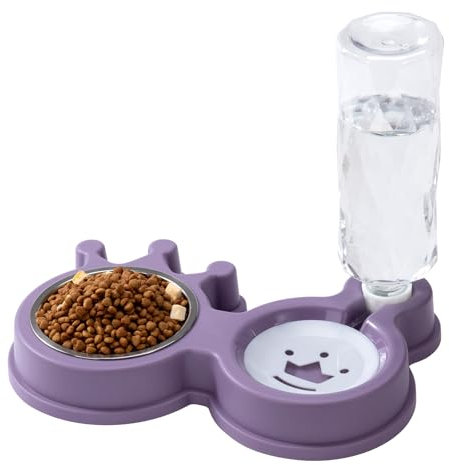 Automatic Pet Feeder and Water Cat Water and Double Food Bowls Feeding Dog Bowl for Small Medium Dog Pets Puppy Kitten 27 x 18.5 x 4 cm