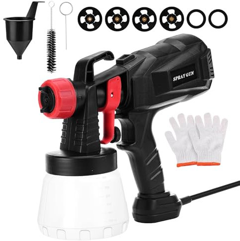 Aytop Pistola a Spruzzo, 400W Pistola a Spruzzo Elettrica con 4 Ugelli 3 Modelli Pistola per Verniciatura con Valvola Regolabile 800ML Contenitore Staccabile Spruzzatori di Vernice per Armadi (Nero)