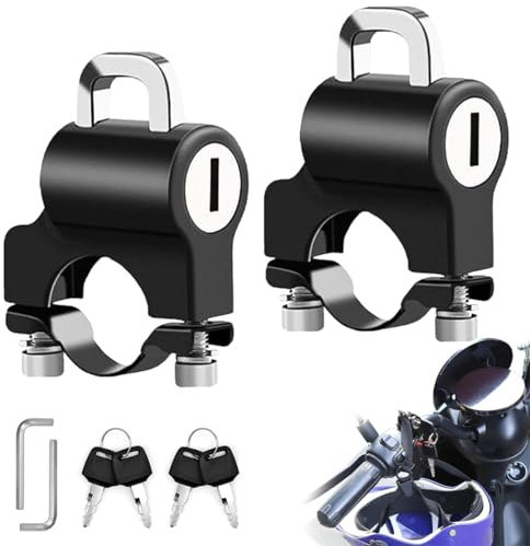 2 Pezzi Lucchetto Casco per Moto, Universale per Tubi del Manubrio da 22-28 mm, Antifurto Con Chiavi, Adatto a Auto Elettriche e Biciclette (Nero)