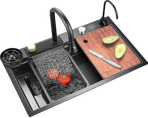 Küchenspüle Raindance Waterfall Große Einzelspüle 304 Edelstahl Nano-Spüle Küchenspüle (Größe: 80 x 45 cm)