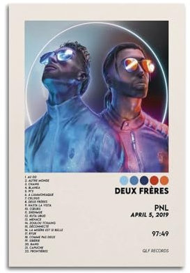NUSLNG PNL Album Deux Frères Tracklist-Poster, Vintage-Kunst-Cover, Raumdekoration, ästhetische Schlafzimmerdekoration, Leinwandposter für Schlafzimmer, 30 x 45 cm, ungerahmter Stil
