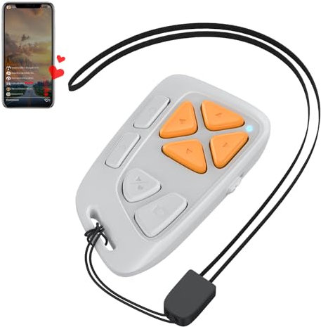 Scrolling Bluetooth Remote Control for Tiktok, Wireless Page Turner for Kindle App, Camera Photo Video Remote Shutter Clicker for iPhone and Android Smartphones Hand Strap Included (White)