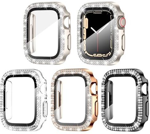 Goton Confezione da 4 custodie luccicanti per Apple Watch da 41 mm, serie 9/8/7, da donna, con strass e brillantini, accessori per iWatch da 41 mm