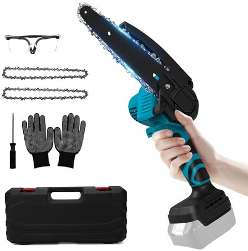Motosierra con batería compatible con batería Makita de 18 V, mini motosierra eléctrica de 6 pulgadas con 2 cadenas y bloqueo de seguridad, motosierra manual para tijeras de podar, tijeras de podar,