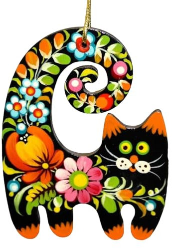 Hand Painted Wooden Cat Christmas Ornament, Wooden Cat Christmas Decorations, Hand Drawn Cat Christmas Decorations Cat, Cute Funny Christmas Hanging Ornaments for Child
