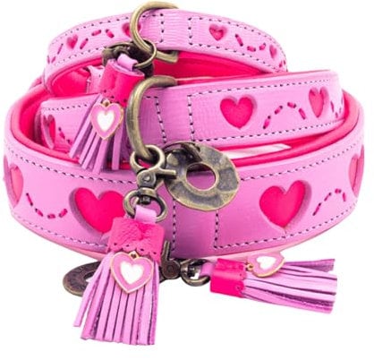 Dog with a Mission - Hundehalsband L | Rosa Pink mit Herzen | Boho und Hippie | Ideal für große Hunde | Handgemacht | Modisch und Bunt | Aus weichem Echtes Leder | 4 cm Breit