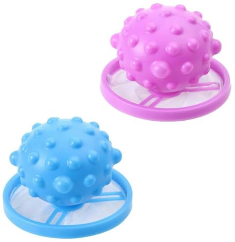 Floating Hair Removal Mesh Bag with Silicone Ball–Reusable Pet Fur Catcher for Laundry–Lint Trap and Filter for Washing Machine, Portable Washer Cleaning Tools (2 Pack, Blue + Purple)