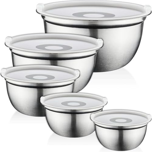 GARUET Premium 5-Piece Stainless Steel Mixing Bowl Set - Durable and Versatile for Home and Restaurant Use (with Lid)
