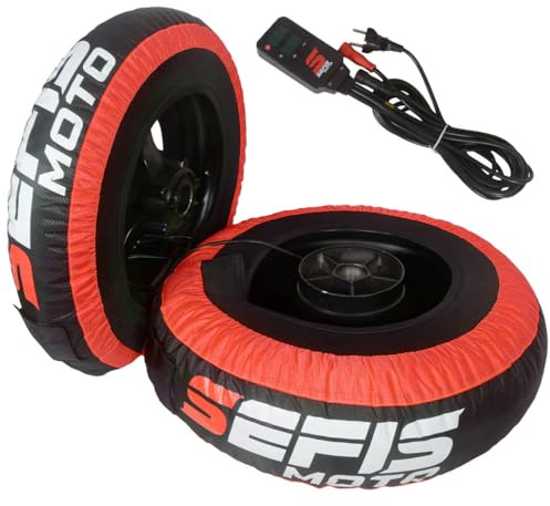 SEFIS Digital Reifenwärmer 120/17 vorne und 190 bis 200/17 hinten Tyre Warmers bis max. 120°C Superbike, für Motorrad Rennsport Heizdecken (Rot)
