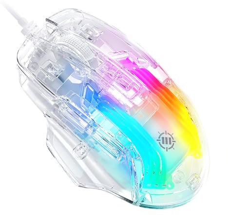 ENHANCE Souris de Jeu Theorem 3 Blanche - Souris Filaire pour PC avec 7 Boutons Programmables, 13 Modes de Couleur, 7200 DPI Réglables, Souris de Jeu Ergonomique avec Logiciel Clair pour LED, Macros