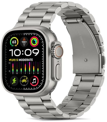 Tasikar Band Compatibile con Apple Watch Band 49mm 45mm 44mm 42mm Cinturino di ricambio in metallo inossidabile Premium Compatibile con Apple Watch Ultra SE Series 9 8 7 6 5 4 3 2 1, Titanio