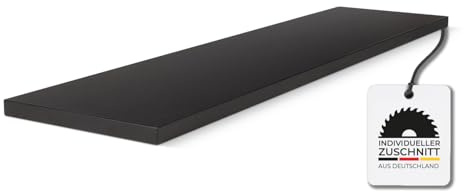 HausFux studioLINE MDF-Innenfensterbank nach Maß - 1,8 cm stark, melaminbeschichtet, mit ABS-Kante - Made in Germany - individueller Zuschnitt (Vulkan Schwarz, T x L | 15 x 70 cm)