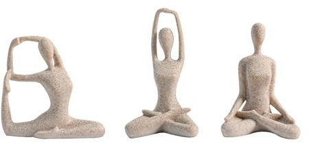 Qianly 3 Teiliges Yoga Frauen Statue Skulptur, Modernes Kreatives Ornament, Yoga Figur für Regal, Desktop, Schlafzimmer, Home Office Dekor, Sandstein