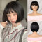 Creamily Perücke Bob Kurz Glatte in Schwarz mit Pony für Damen, Natürliche, Perücke Glatte Bob aus Kunsthaar für Mädchen, Schwarz Farbe, Kostüm, Cosplay, Party, Täglicher Gebrauch