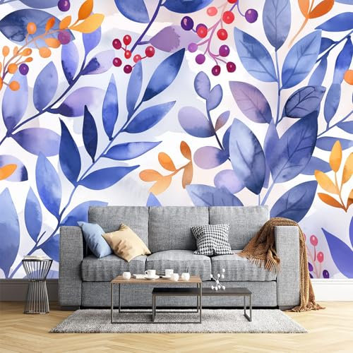 JEDTAKCT Fototapete Beeren Blätter 3D Effekt Pflanzenästhetik - Für Schlafzimmer Wohnzimmer Flur Seide Tapete Wandtapete Bildtapete Motivtapeten