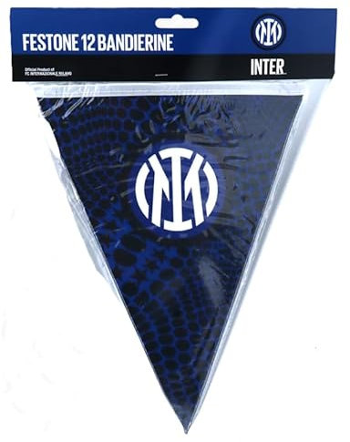 BIGIEMME Garlanda di bandiere Inter 300x27x22cm, 12 bandierine, Multicolore, Rettangolare, Carta