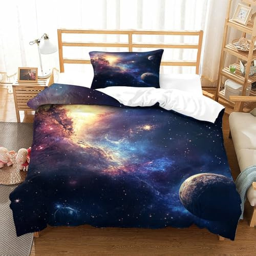 HMRKOEPGX Weltraum 3D Gedruckt Gedruckt Bettbezug Aesthetic Kosmisch Bettbezug 2 Teilig Mikrofaserbettwäsche Mit Reißverschluss Wende Bettwäsche Deckung Set Single（135x200cm）