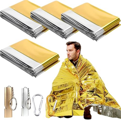 Dyiouxin Rettungsdecke,Rettungsdecken,Notfalldecke,Rettungsfolie 210x140 cm,4 Stück Erste Hilfe Decke,Rettungsdecke Gold Silber,Wärmedecken,Notfalldecke Wasserdicht,Warmer Teppich,für Outdoor,Wandern