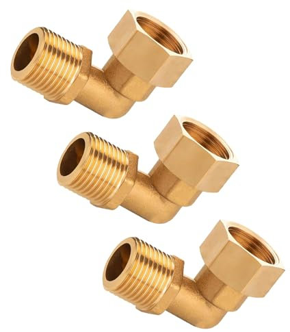3 Stück Messing Beweglich Verschraubung 1/2 Zoll, 1/2AG X 1/2 IG Verschraubung, Messing Winkel 90°, DN15 90 Grad Winkelverschraubung für Heizungs, Garten, Trinkwasserwasserversorgungssysteme