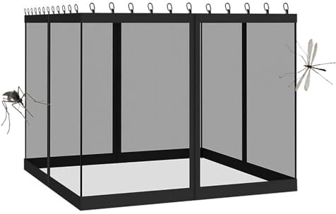 Panneau moustiquaire pour pergola 3 m x3m, Filet moustiquaire pour tonnelle, Pavillon 4 Parties latérales Protection Insectes pour Jardin Balcon Patio (Black, 305x305x220 cm)