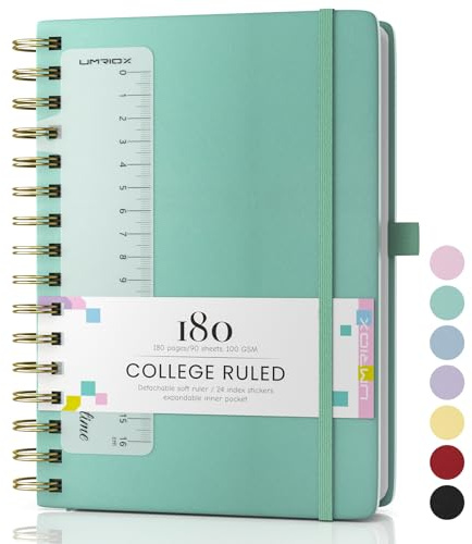 Umriox Wirebound Spiral Notebooks 180Pages /90 Sheets for Writing,100gsm No Bleed Paper, PU Hardcover Journals for Women Men Work Office School,14.5 x 21cm - Green