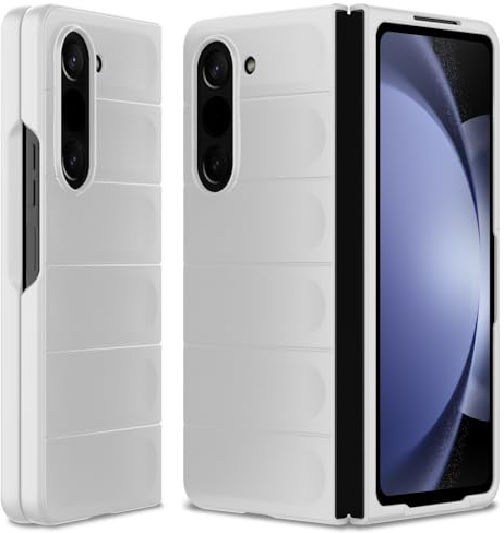 BonYonka Hülle für Samsung Galaxy Z Fold 5, Weiß | Hard PC Rückseite, Stoßfestes Wellenmuster, Kratzfeste Oberfläche, Rundumschutz mit Kameraschutz