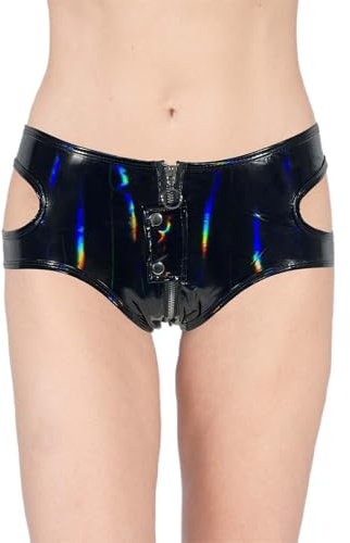 PINTUTU Damen Wetlook Hotpants - Lack Leder Hotpants Hohe Taille Latex Leder Booty Shorts Erotik Dessous Unterhose Erotische Höschen Pantys Damenwäsche Underwear Unterhosen Bikini Hüftslip