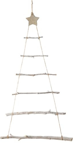 Nyutcwe Albero di Natale Muro, Albero di Natale in Legno da 32x22 Pollici con la Scala del ramoscello e Stella, Decorazione da Parete per Un Display di Ornamenti di