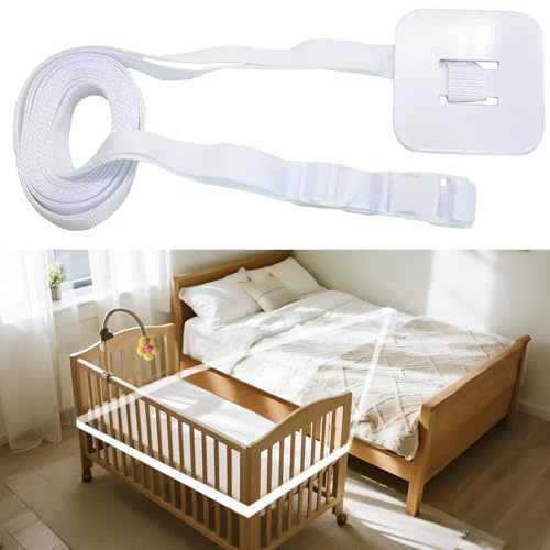 6 m Babybett Zubehör, Babybett Umrandungen, Beistellbett Befestigung, Weiß Verstellbarer Sicherheitsgurt, Matratzenverbinder für Boxspringbett und Kinderbett, Geeignet für Babys 0-2 Jahre
