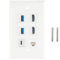 Placa frontal de pared HDTV de 6 puertos blancos, acoplador, extensor de salida, 2 puertos Keystone HDTV, 2 enchufes USB 3.0, fácil instalación, placa de pared de red de datos