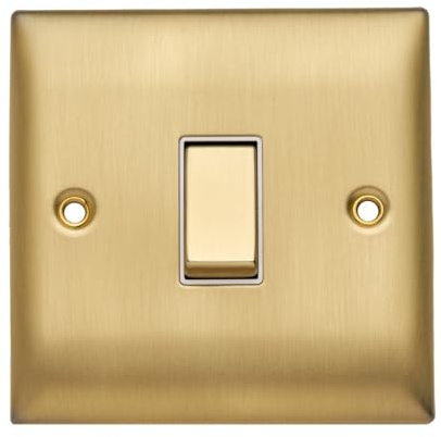Britelite Single Light Switch - Brushed Brass Finish 1 Gang 2 Way On/Off Control, Premium Zinc Material Electrical Rocker for Modern Home Decor, Easy Installation with Fixings Included