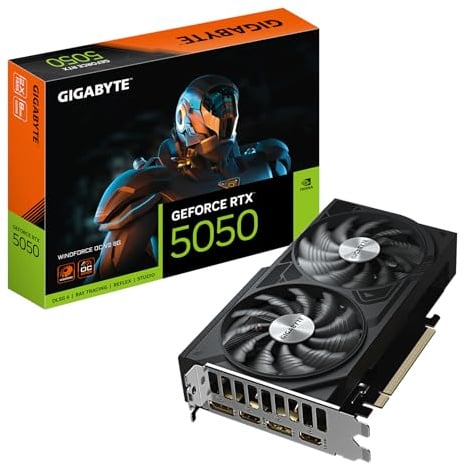 Gigabyte GeForce RTX 5050 WINDFORCE OC V2 8G Grafikkarte - 8GB GDDR6, 128bit, PCI-E 5.0, 2572MHz Kerntakt, 2 x DP, 2 x HDMI, NVIDIA DLSS 4, GV-N5050WF2OCV2-8GD
