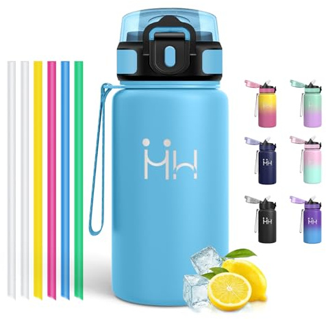 Motswedi Gourde Isotherme 500ml, avec Paille, Bouteille Isotherme, en Acier Inoxydable, Gourde Inox, Anti Fuite, 24h Froid & 12h Chaud, pour Sport, Gym, Voyage, Randonnée, Bleu clair