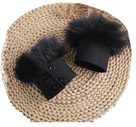 Waltonalice Pulswärmer Fell Manschetten Damen Winter Armstulpen Kunstfell fellstulpen Cuffs Armwärmer Zubehör Armstulpen Faux fur Handgelenk wärmer für Pullover Mantel Weste Jacken Schwarz