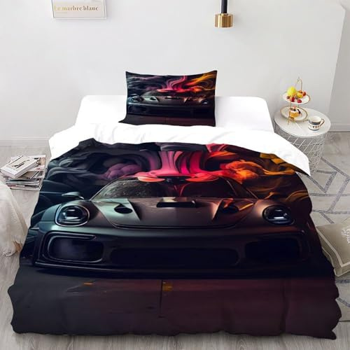 TiTCiveR Bettwäsche 2 Teilig Auto-Rauch_4 Bettwäsche Sports Theme Bettbezüge Single（135x200cm） Kissenbezüge Bettwäsche-Sets Polyester Mikrofaser Mit Reißverschluss
