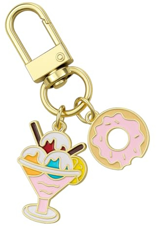 DONWOIE Eiscreme Schlüsselanhänger, Taschenanhänger für Damen | Niedlich Schlusselband mit Mehrfarbiger Eistüte und pinkem Donut Geschenk für Eiscreme Fans Süßigkeitenliebhaber