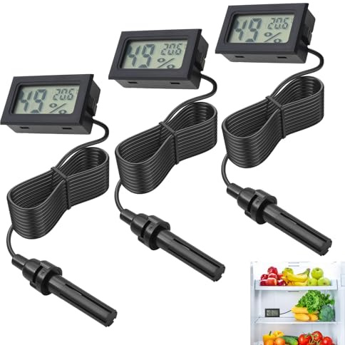 3PCS Digital Thermometer Hygrometer Mini Temperature Humidity Gauge | Embedded Thermometer Hygrometer with Probe Sensor for Reptile Tank, Aquarium, Terrarium, Incubator, Tortoise and Home Use