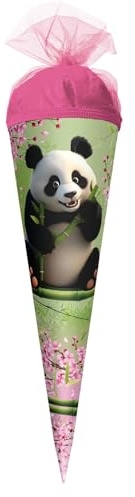 ROTH Schultüte klein 50 cm Panda – runde Geschwister-Zuckertüte zur Einschulung für Kinder, Schulanfang Geschenk mit Tüllverschluss