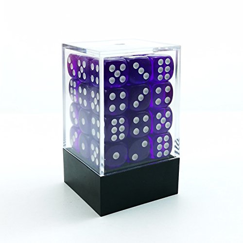 Bescon Würfel w6 12mm 36er Brick Box, 12mm Six Sided Die (36) Block of Dice, Durchsichtige Lila m/Weiße
