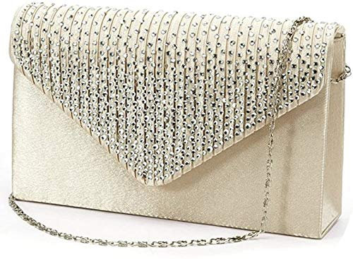 Kaever Femme Sacs Toutes les Saisons Satin Sac de soirée Cristal/strass pour Mariage Soirée/Fête Formel, Beige, 21 x 13 x 5 cm, Décontracté
