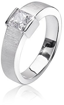 MATERIA Damen Ring Solitär 925 Silber Zirkonia weiß rhodiniert mattiert mit Ringbox #SR-95, Ringgrößen:57 (18.1 mm Ø)