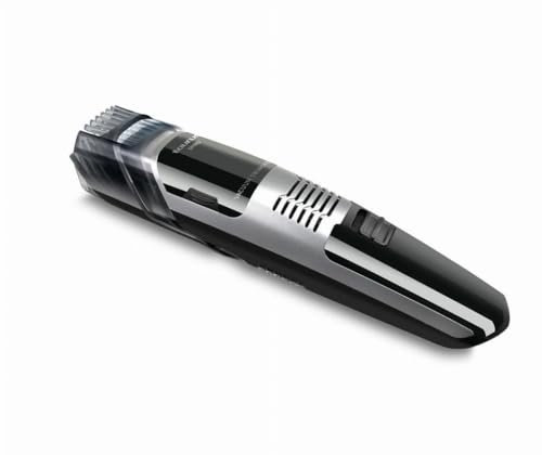 Taurus Spiro - Regolabarba con sistema di aspirazione dei capelli, 11 altezze di taglio, lame in acciaio, con o senza filo, durata della batteria di 40 minuti, indicatore di carica, nero