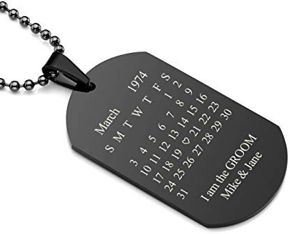 Zysta Personalized Kalender & Textgravur- Edelstahl Dog Tag Anhänger Kette Schöner Tag Erkennungsmarke ID Tag Gravurplatte Halskette für Personalisierte Geschenke (schwarz- Mit gravur)