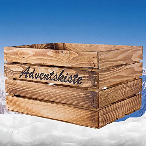 Kontorei® flambierte/braune Obstkiste mit Aufschrift Adventskiste 50cm x 40cm x 30cm 1er Set Weihnachten Kiste